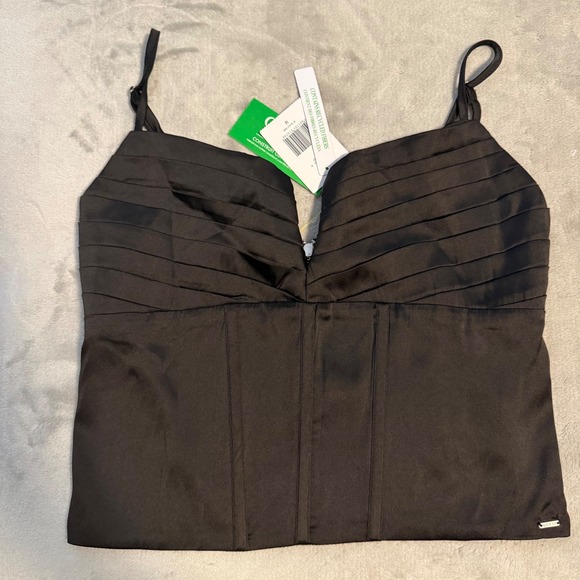 GUESS Black Satin Corset Top Medium NWT Zip Back Bustier - Picture 3 of 13